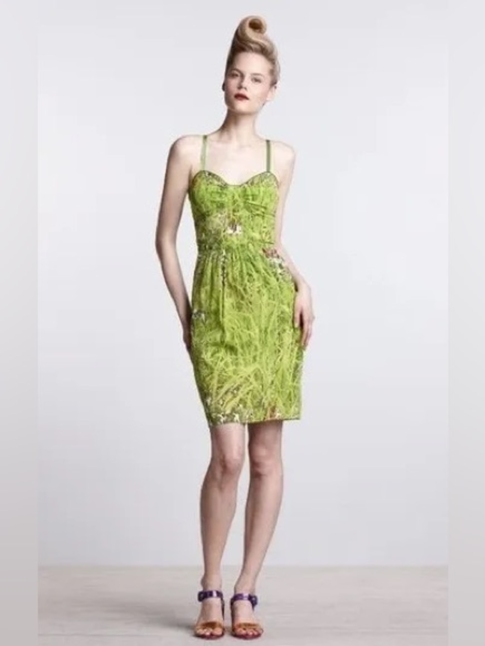 Tracy Reese Anthropologie Green Silk Dress Sz 4 Y2K Bustier Strappy